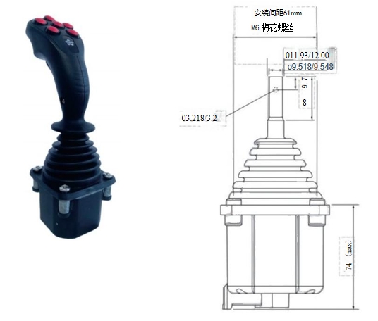 The FJC600 is available in single and dual-axis configurations, with non-contact Hall devices or long-life potentiometers. Compact structure  design, suitable  for all kinds of off-highway vehicles, including cranes, loaders, excavators, etc.